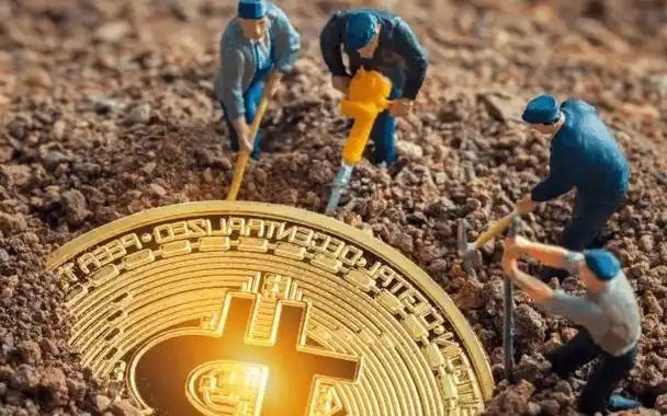 An expansive cryptocurrency mining farm with rows of high-performance rigs